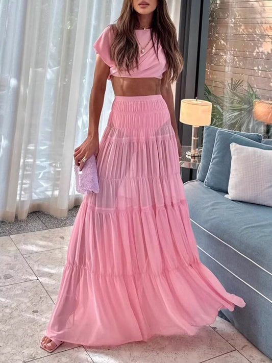 Pleated see-through pink skirt (with safety pants)